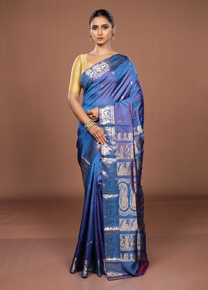Blue Handloom Swarnachuri Pure Silk Saree With Blouse Piece
