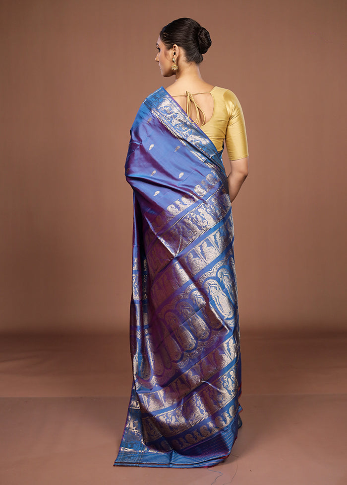 Blue Handloom Swarnachuri Pure Silk Saree With Blouse Piece