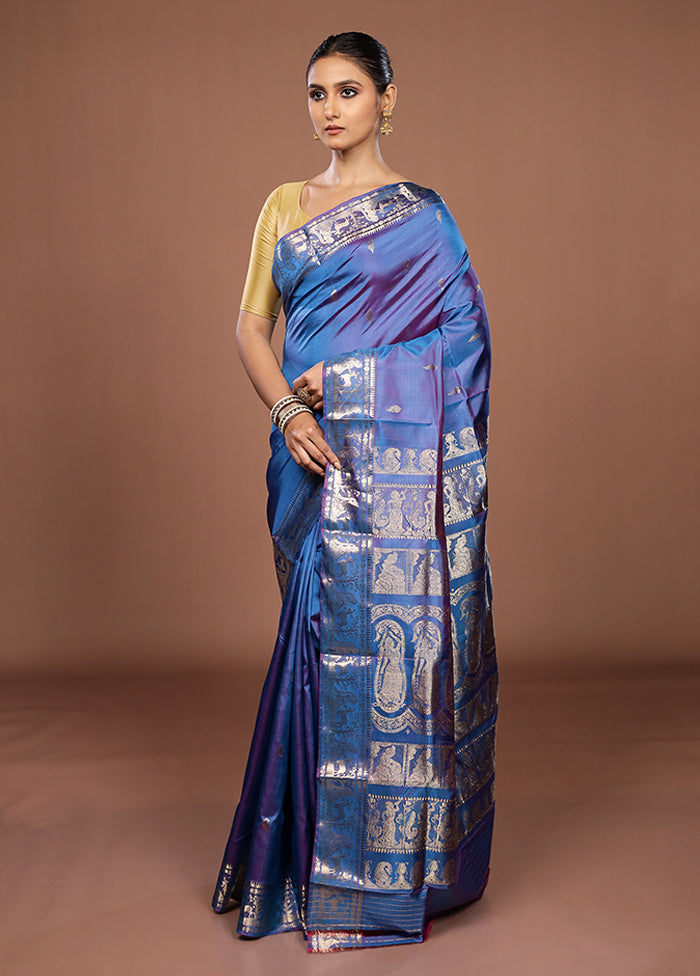 Blue Handloom Swarnachuri Pure Silk Saree With Blouse Piece