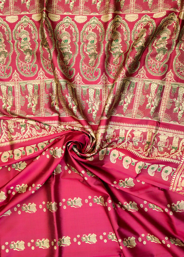 Red Handloom Baluchari Pure Silk Saree With Blouse Piece