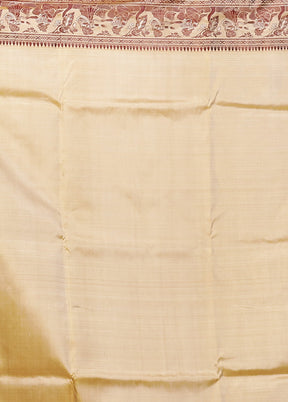 Cream Handloom Baluchari Pure Silk Saree With Blouse Piece