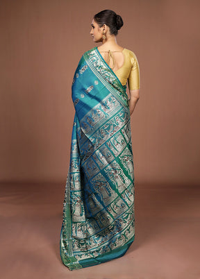 Green Handloom Baluchari Pure Silk Saree With Blouse Piece