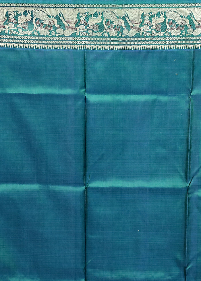 Green Handloom Baluchari Pure Silk Saree With Blouse Piece