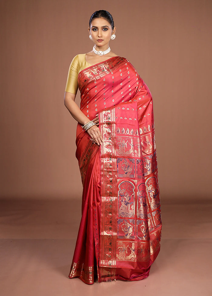 Red Handloom Swarnachuri Pure Silk Saree With Blouse Piece
