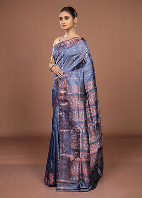Grey Handloom Swarnachuri Pure Silk Saree With Blouse Piece