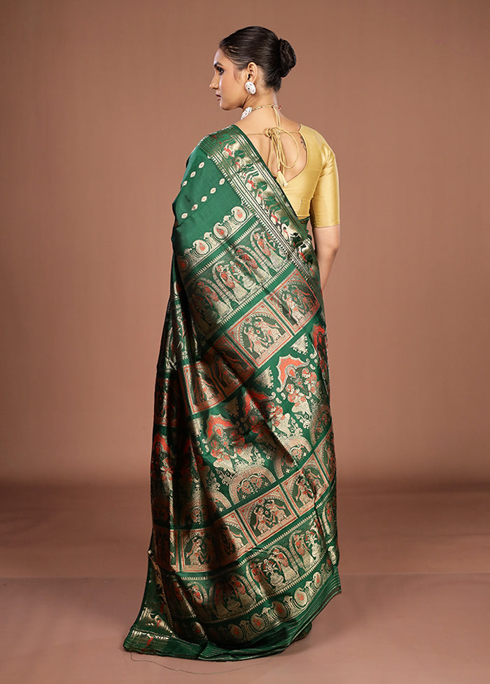 Green Handloom Baluchari Pure Silk Saree With Blouse Piece