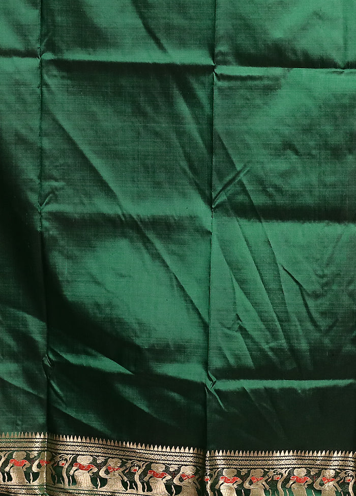 Green Handloom Baluchari Pure Silk Saree With Blouse Piece