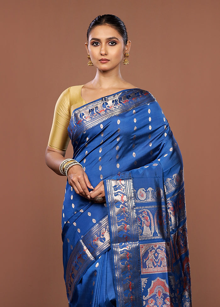Blue Handloom Swarnachuri Pure Silk Saree With Blouse Piece