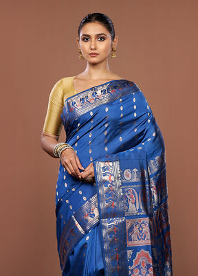 Blue Handloom Swarnachuri Pure Silk Saree With Blouse Piece