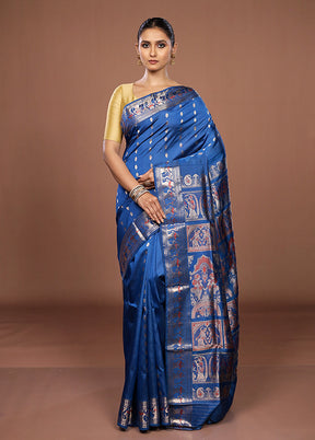 Blue Handloom Swarnachuri Pure Silk Saree With Blouse Piece