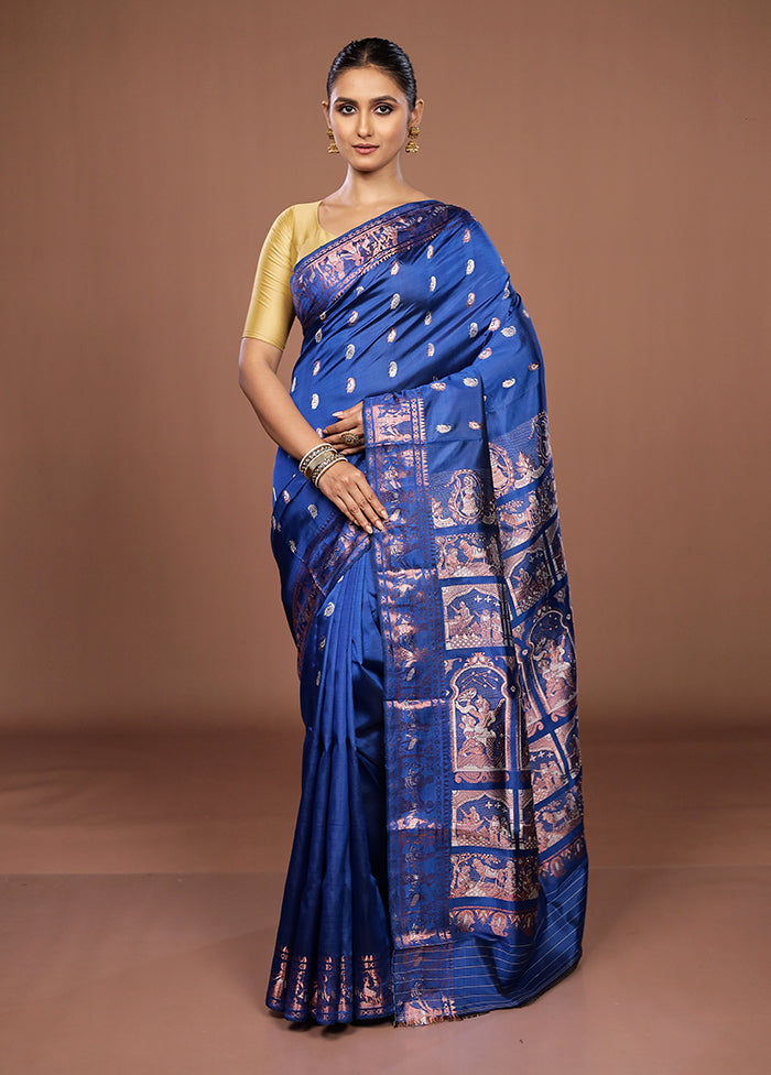 Blue Handloom Swarnachuri Pure Silk Saree With Blouse Piece