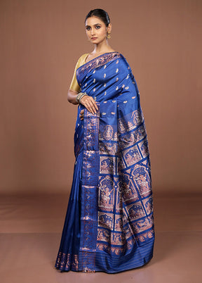 Blue Handloom Swarnachuri Pure Silk Saree With Blouse Piece