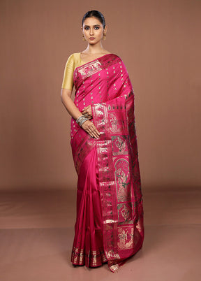 Pink Handloom Swarnachuri Pure Silk Saree With Blouse Piece