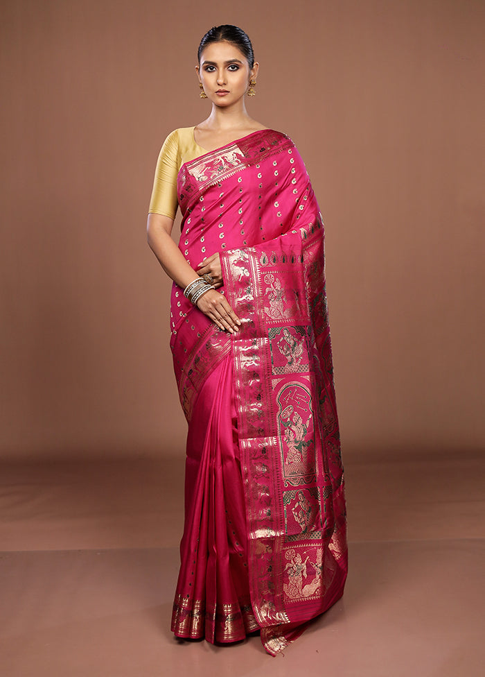 Pink Handloom Swarnachuri Pure Silk Saree With Blouse Piece