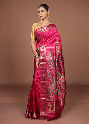 Pink Handloom Swarnachuri Pure Silk Saree With Blouse Piece