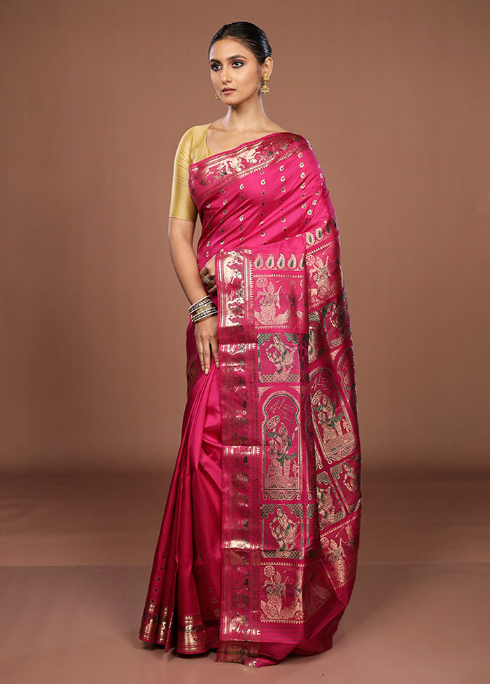 Pink Handloom Swarnachuri Pure Silk Saree With Blouse Piece