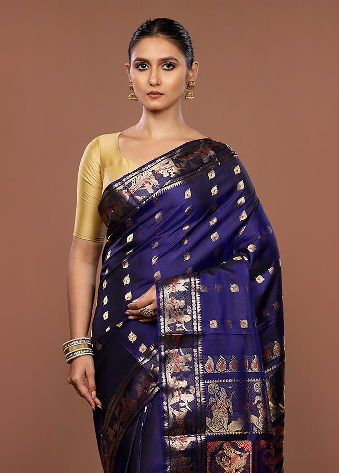 Blue Handloom Swarnachuri Pure Silk Saree With Blouse Piece