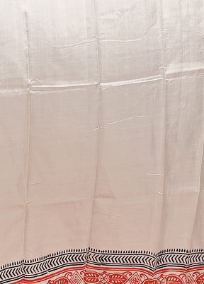 White Printed Pure Silk Saree Without Blouse Piece