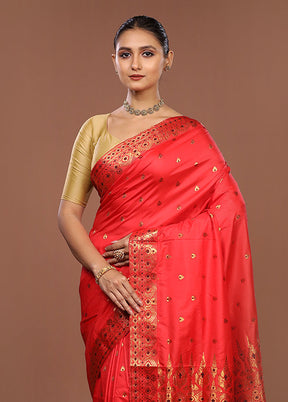 Red Assam Silk Saree With Blouse Piece