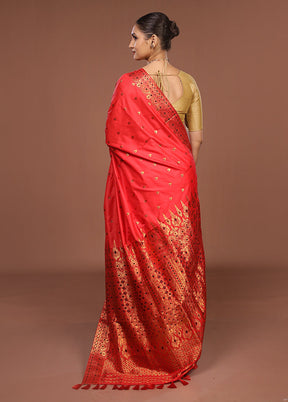 Red Assam Silk Saree With Blouse Piece