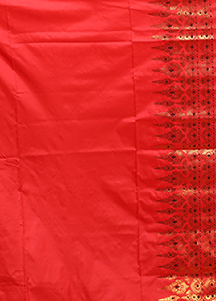 Red Assam Silk Saree With Blouse Piece