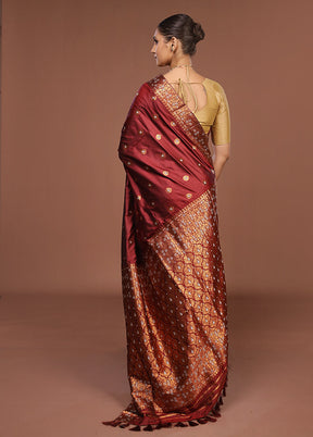 Maroon Assam Silk Saree With Blouse Piece