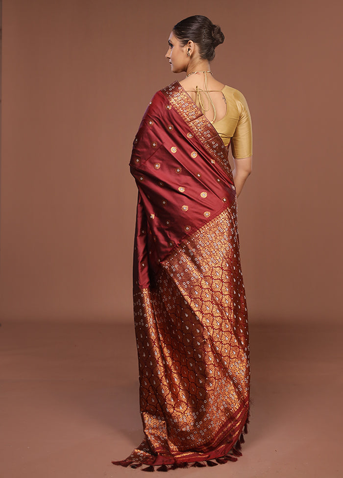 Maroon Assam Silk Saree With Blouse Piece