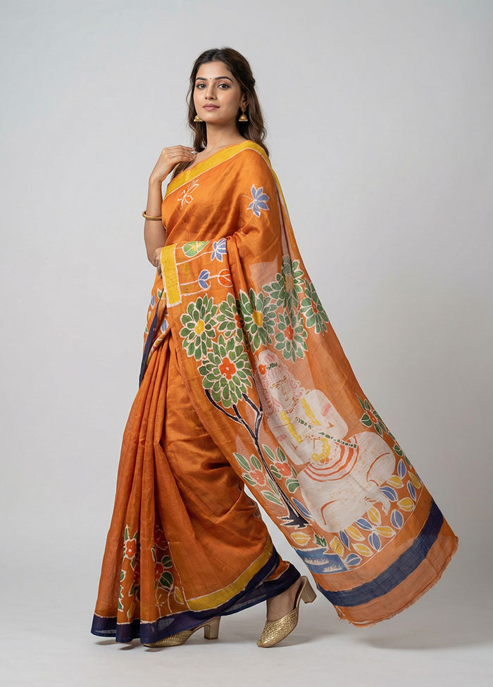 Multicolor Printed Silk Saree Without Blouse Piece