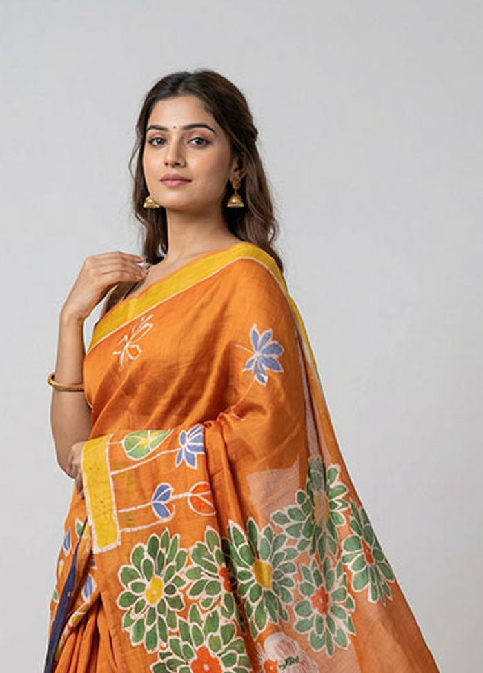 Multicolor Printed Silk Saree Without Blouse Piece