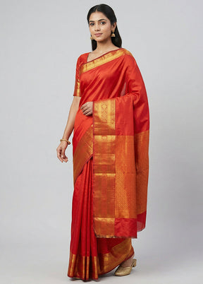 Red Kanjivaram Silk Saree With Blouse Piece