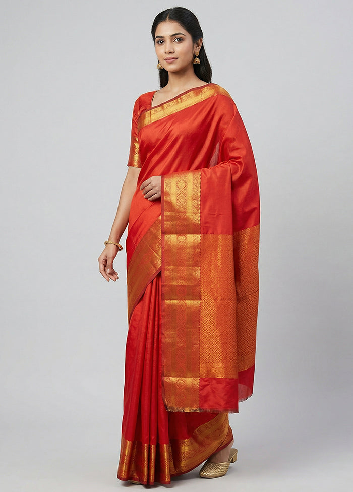 Red Kanjivaram Silk Saree With Blouse Piece