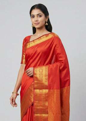 Red Kanjivaram Silk Saree With Blouse Piece