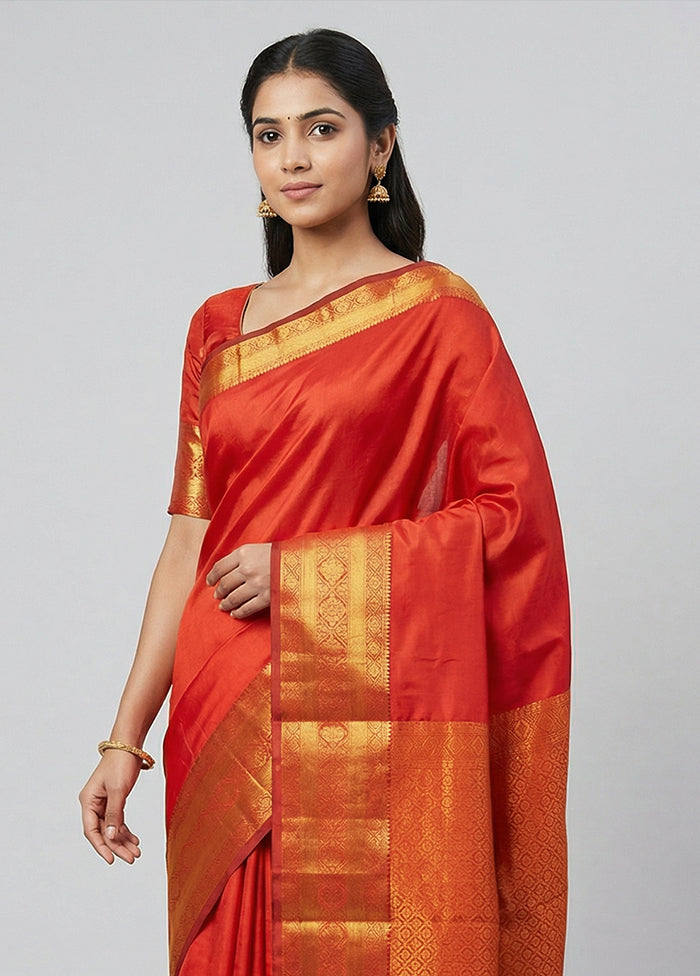 Red Kanjivaram Silk Saree With Blouse Piece
