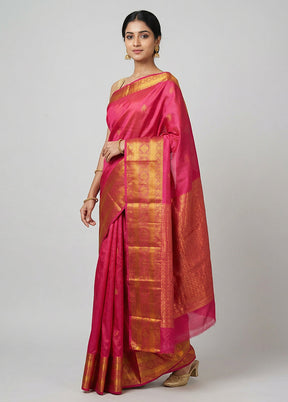 Pink Kanjivaram Silk Saree With Blouse Piece