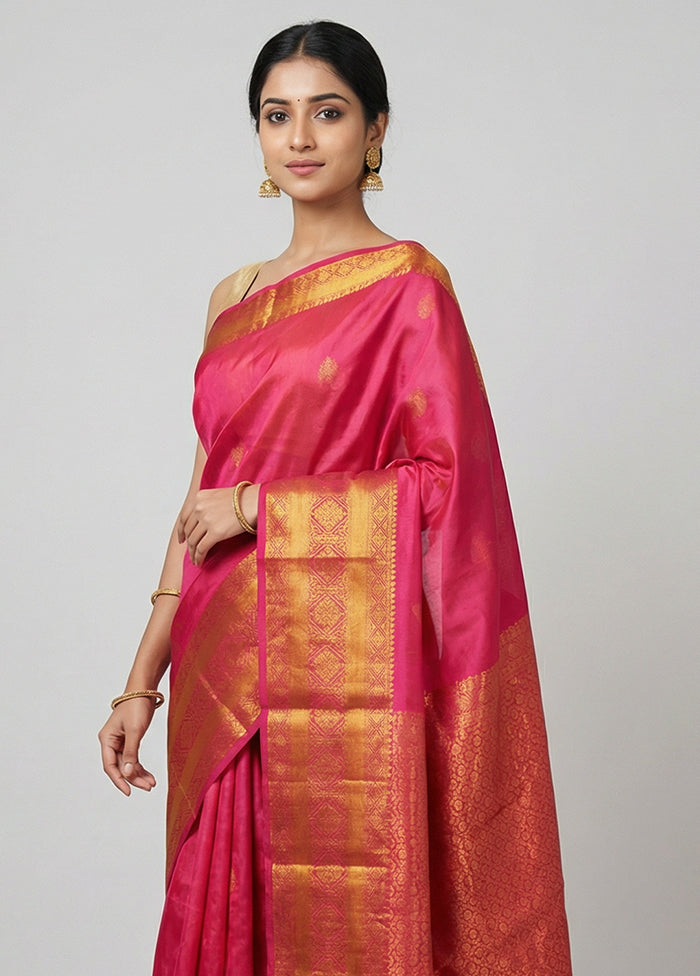 Pink Kanjivaram Silk Saree With Blouse Piece