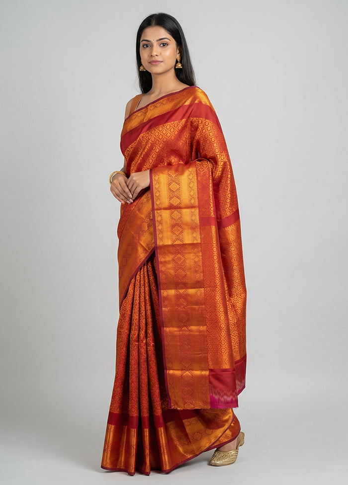 Maroon Kanjivaram Silk Saree With Blouse Piece