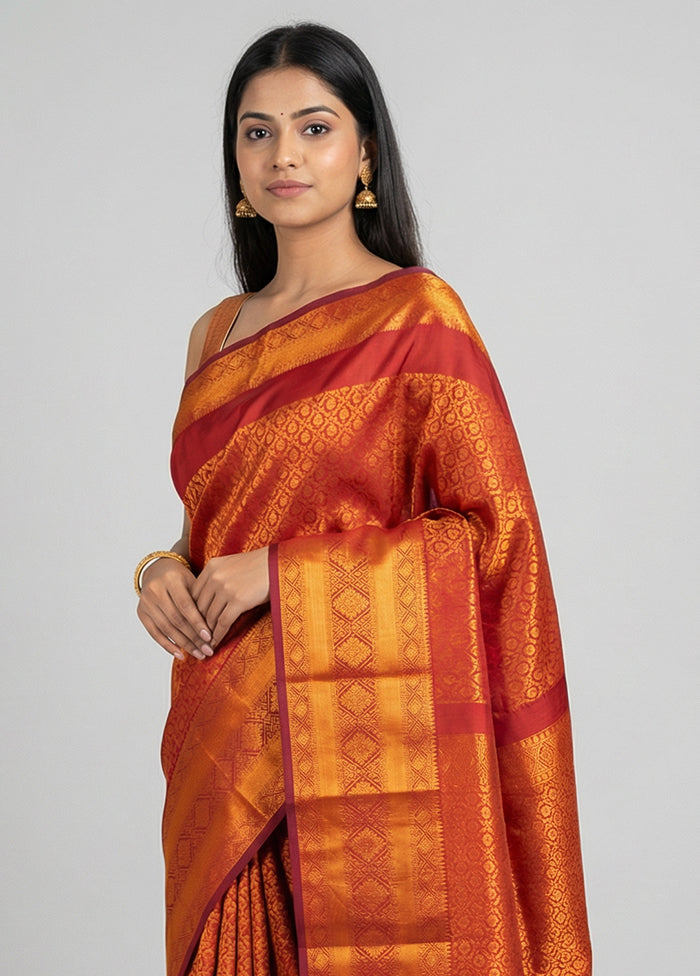 Maroon Kanjivaram Silk Saree With Blouse Piece