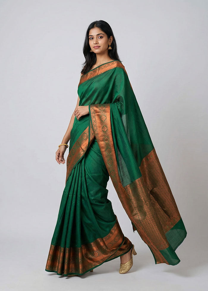 Green Kanjivaram Silk Saree With Blouse Piece