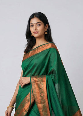 Green Kanjivaram Silk Saree With Blouse Piece