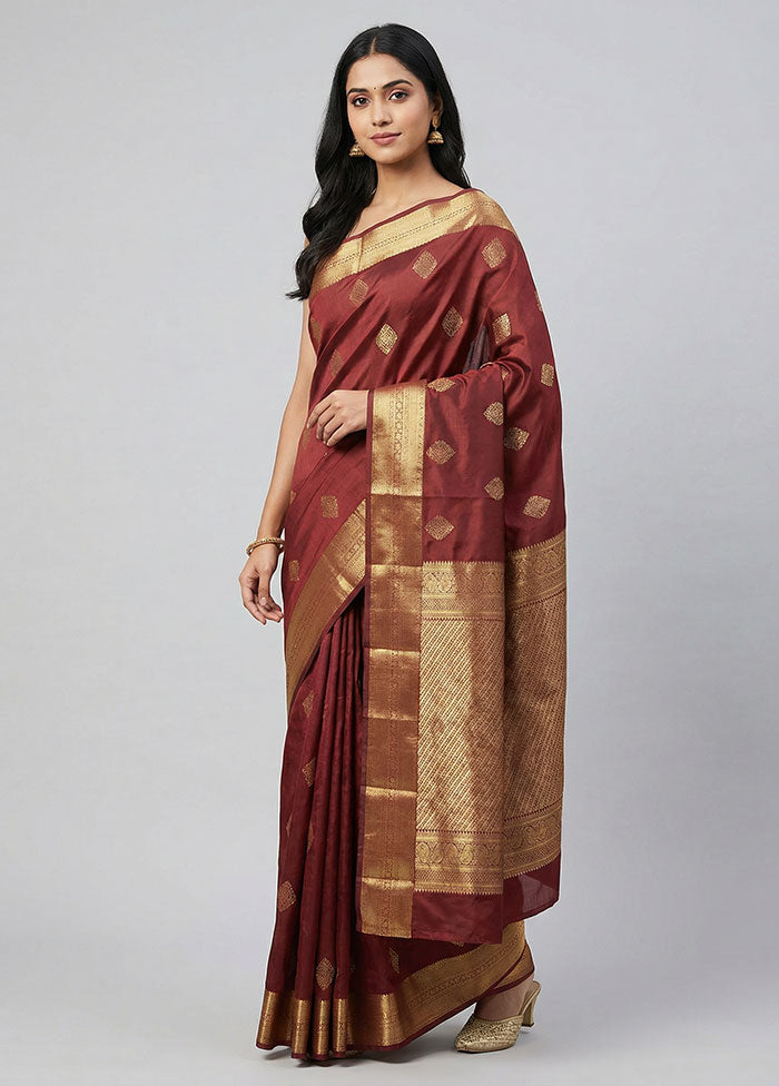 Maroon Kanjivaram Silk Saree With Blouse Piece