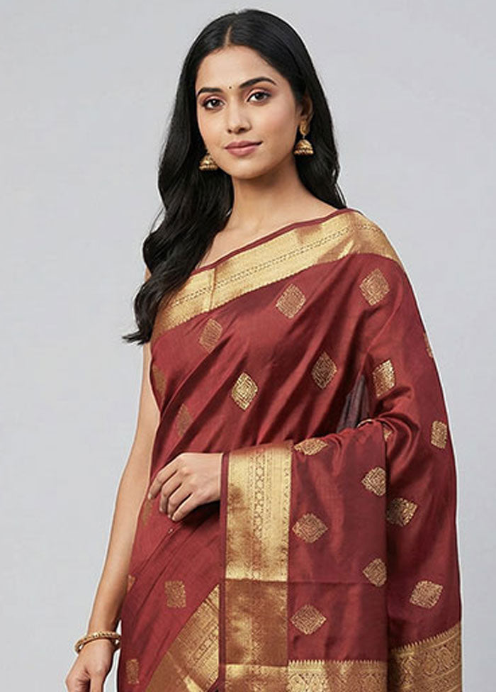 Maroon Kanjivaram Silk Saree With Blouse Piece