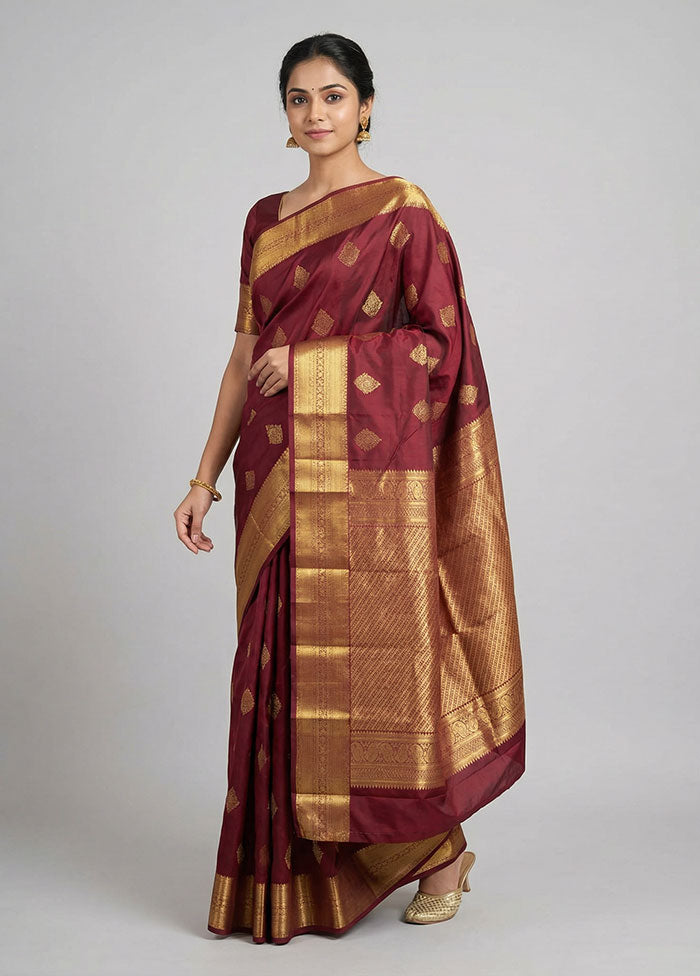 Maroon Kanjivaram Silk Saree With Blouse Piece