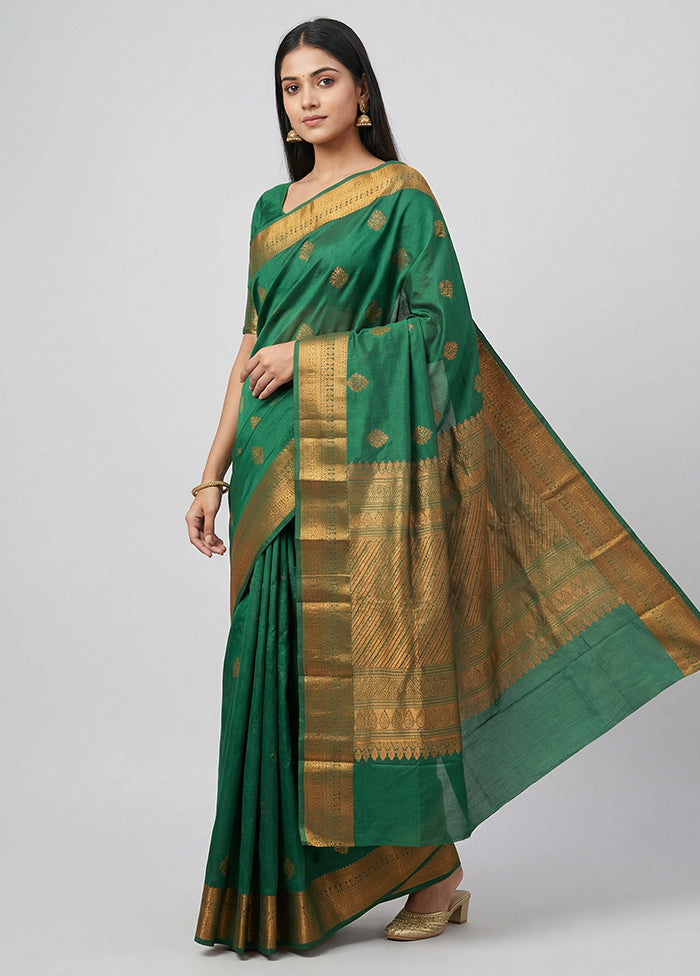 Green Kanjivaram Silk Saree With Blouse Piece