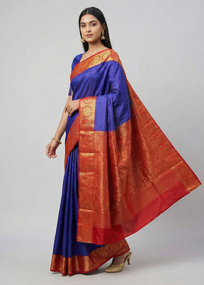 Blue Kanjivaram Silk Saree With Blouse Piece