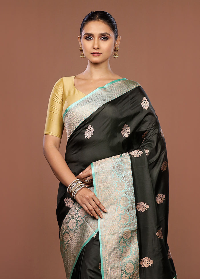 Black Handloom Katan Pure Silk Saree With Blouse Piece