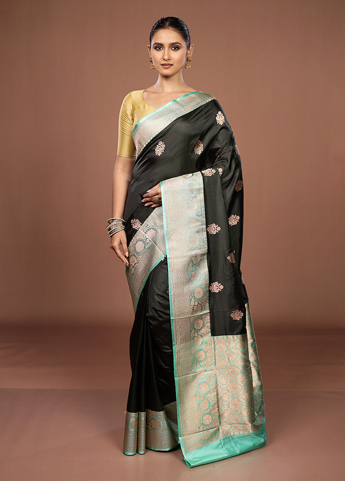 Black Handloom Katan Pure Silk Saree With Blouse Piece