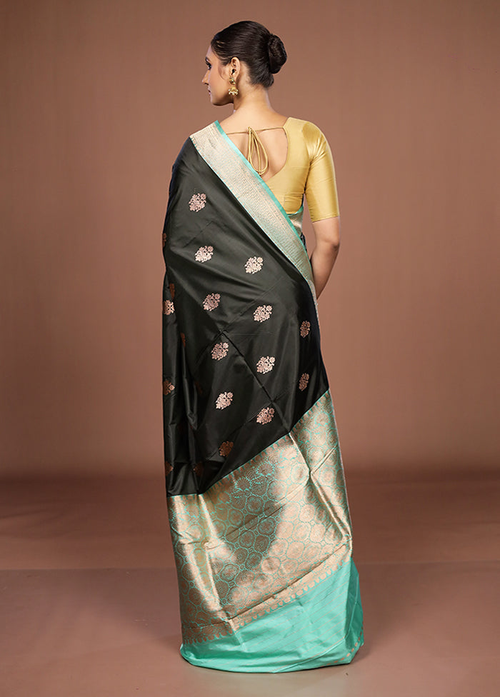 Black Handloom Katan Pure Silk Saree With Blouse Piece