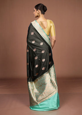 Black Handloom Katan Pure Silk Saree With Blouse Piece