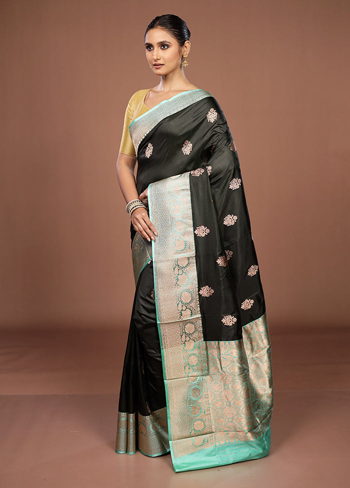 Black Handloom Katan Pure Silk Saree With Blouse Piece