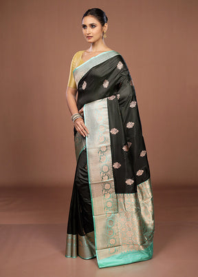 Black Handloom Katan Pure Silk Saree With Blouse Piece